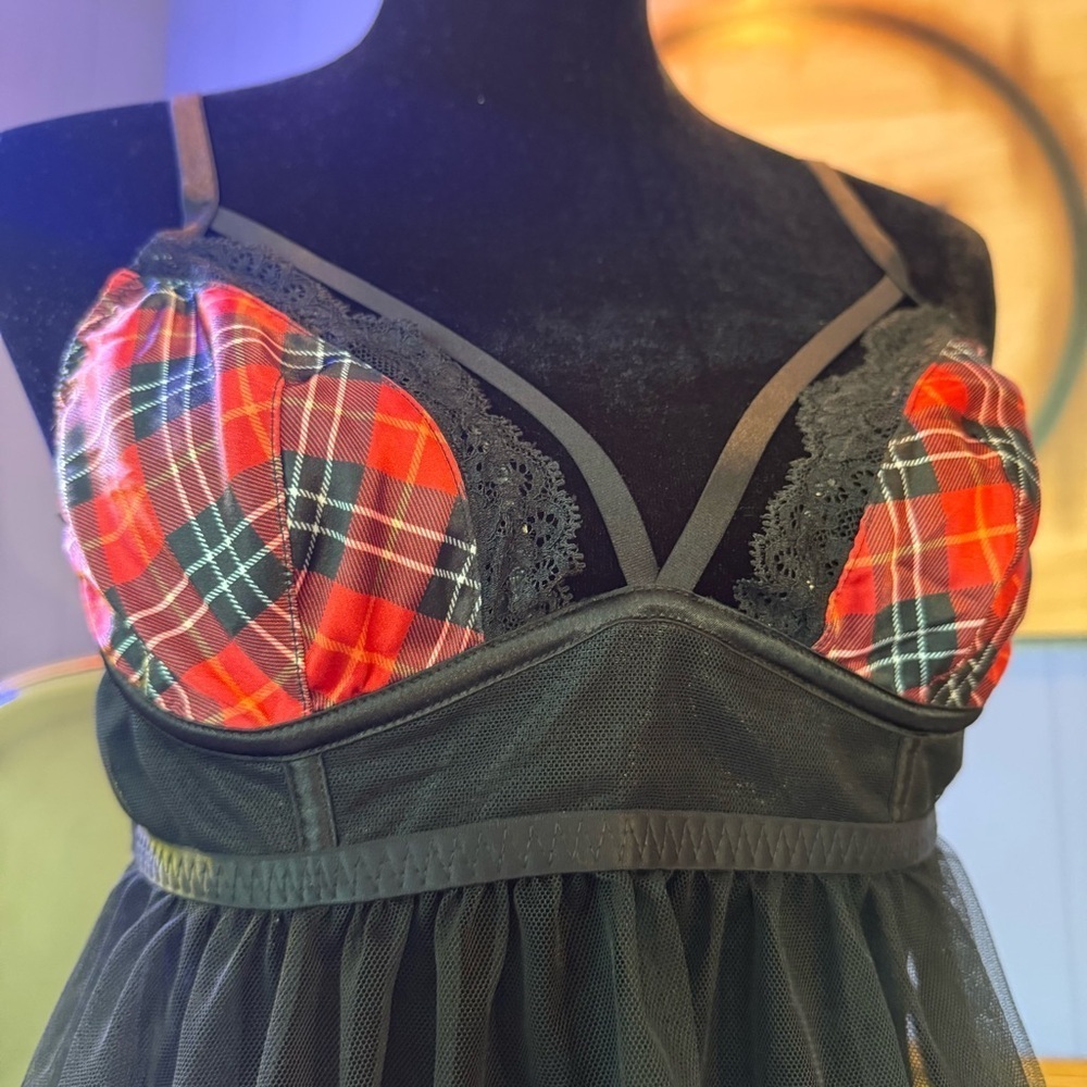Victoria’s Secret Plaid School Girl Babydoll Lingerie Top Size Small - Picture 4 of 6
